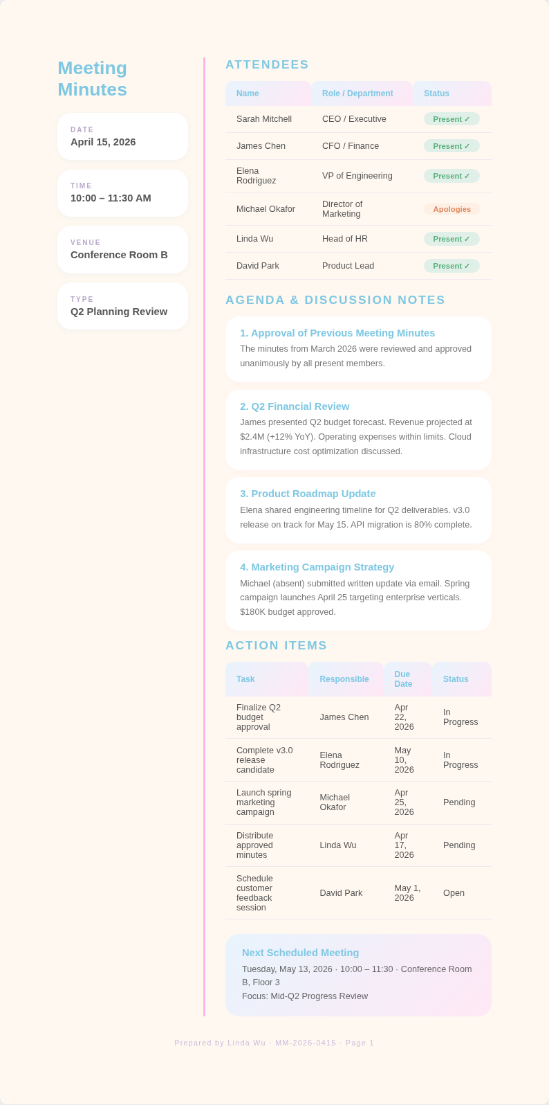Soft organic meeting minutes